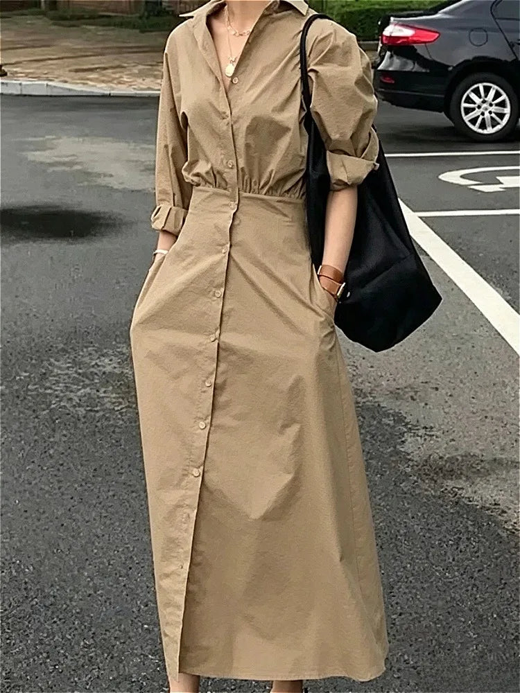 Elegant Cotton Blend Casual Shirt Dress