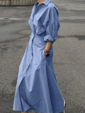 Elegant Cotton Blend Casual Shirt Dress