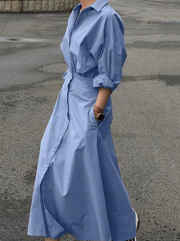 Elegant Cotton Blend Casual Shirt Dress