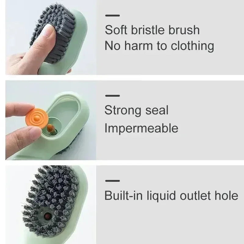 Multifunctional Liquid Dispenser Cleaning Brush - Press-Type Soft Bristle Shoe, Clothes & Household Scrubber