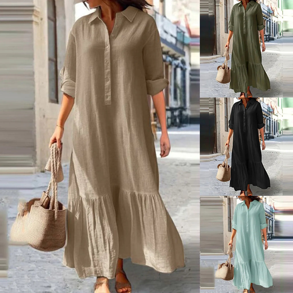 Elegant Casual Maxi Shirt Dress - Breathable & Comfortable