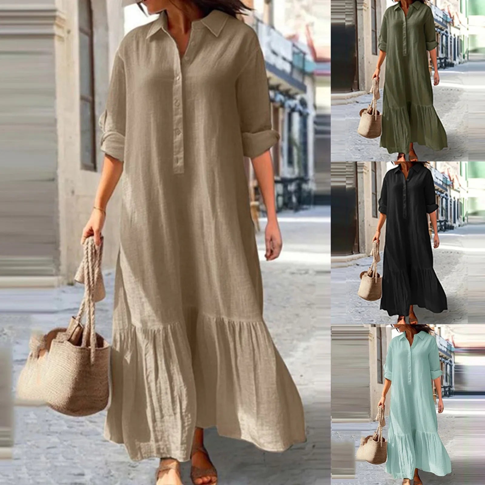 Elegant Casual Maxi Shirt Dress - Breathable & Comfortable