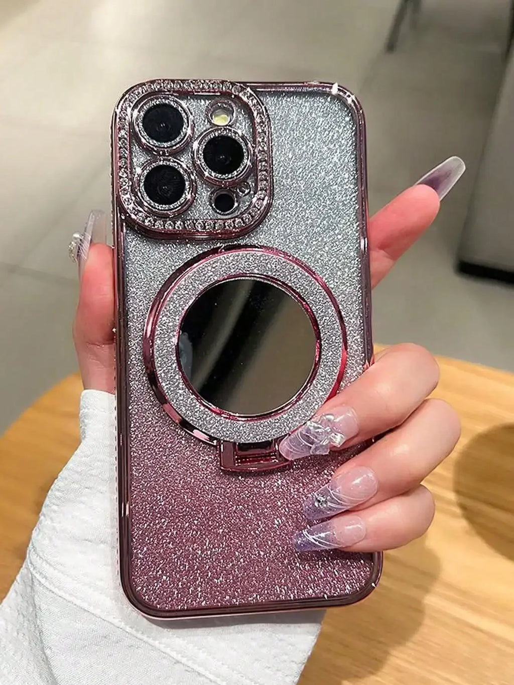 Luxury Jewelled Glitter Mirror Case with Ring Bracket