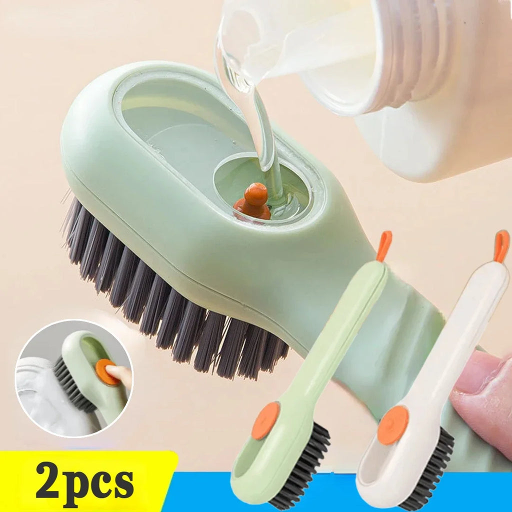Multifunctional Liquid Dispenser Cleaning Brush - Press-Type Soft Bristle Shoe, Clothes & Household Scrubber