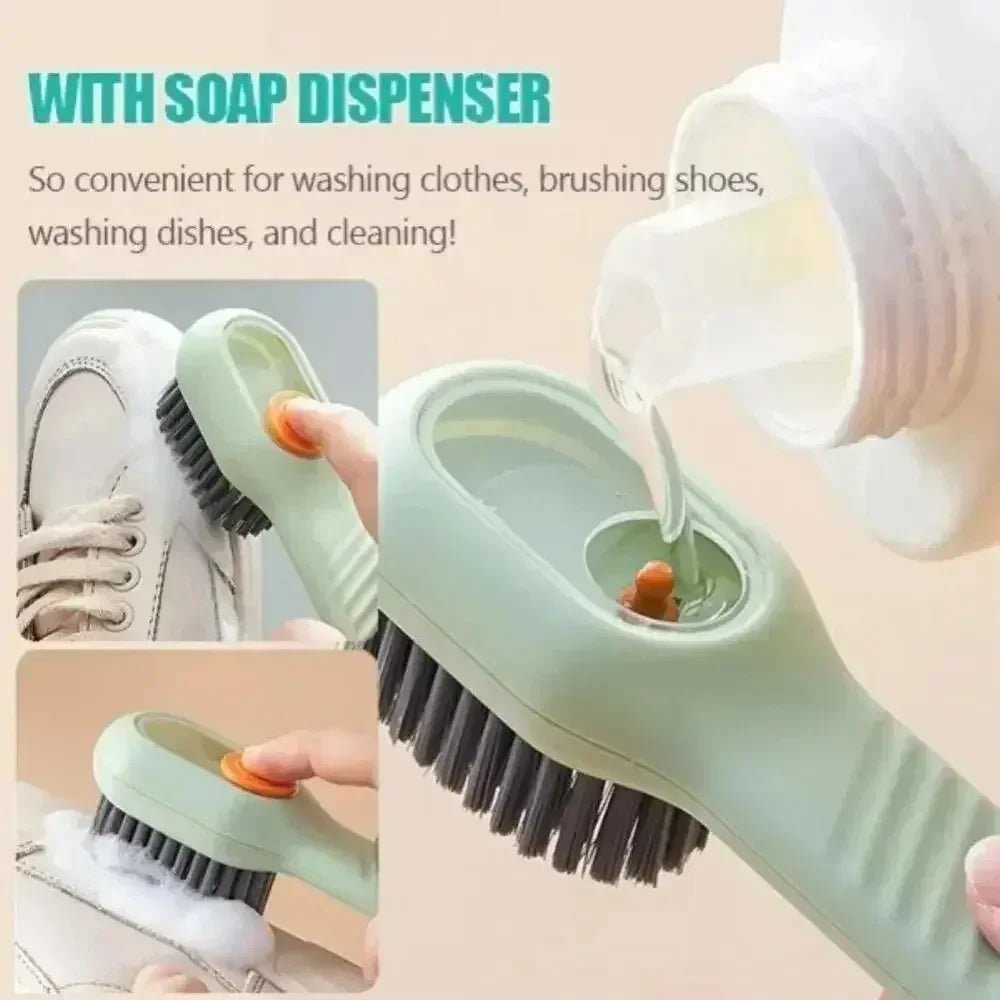 Multifunctional Liquid Dispenser Cleaning Brush - Press-Type Soft Bristle Shoe, Clothes & Household Scrubber