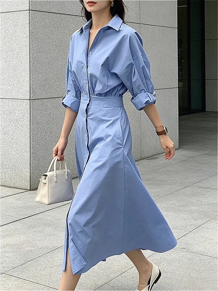 Elegant Cotton Blend Casual Shirt Dress
