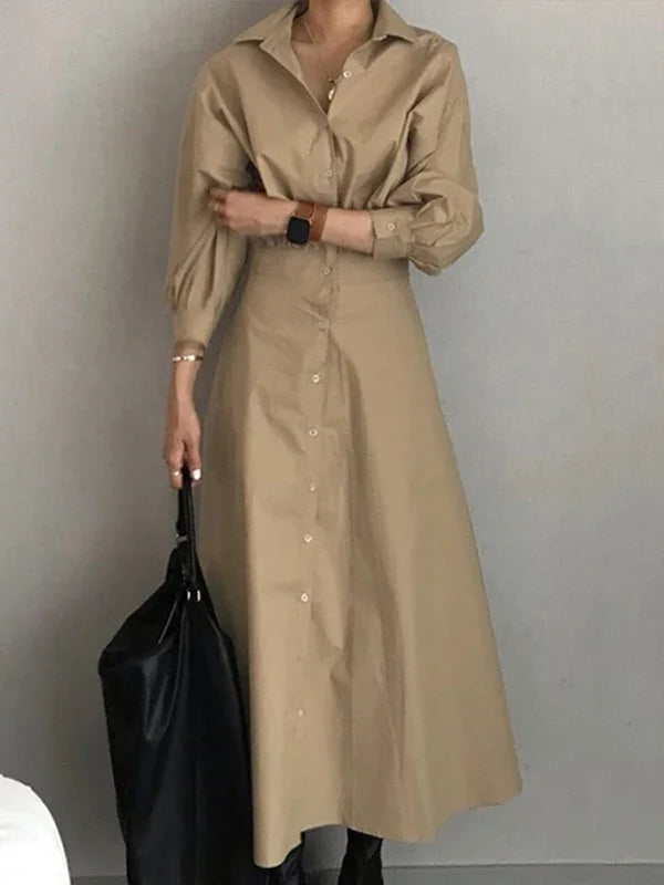 Elegant Cotton Blend Casual Shirt Dress