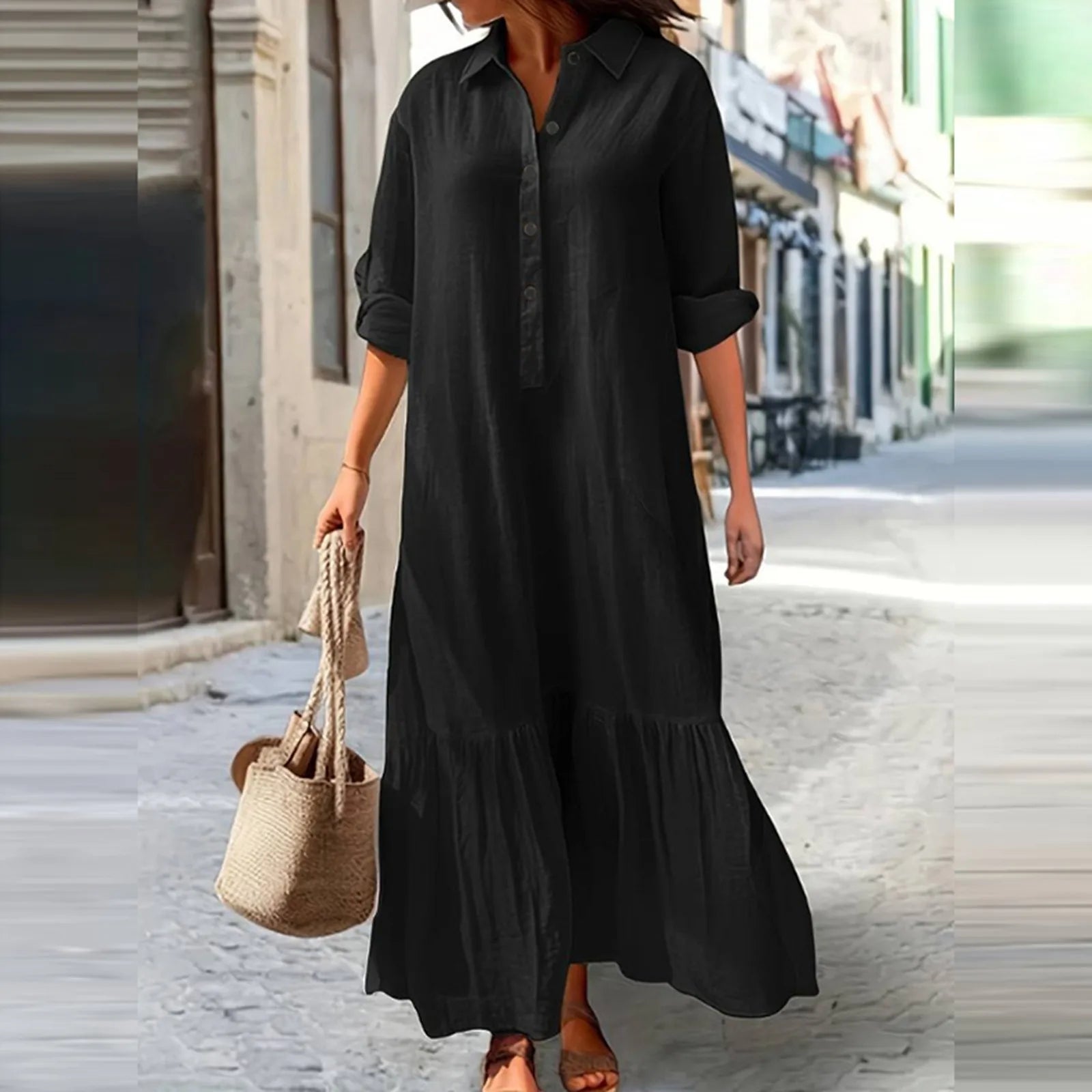 Elegant Casual Maxi Shirt Dress - Breathable & Comfortable
