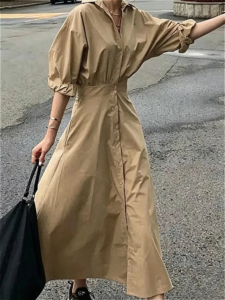 Elegant Cotton Blend Casual Shirt Dress
