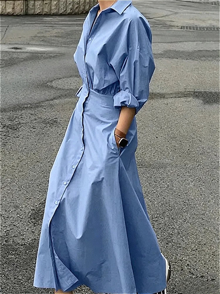 Elegant Cotton Blend Casual Shirt Dress