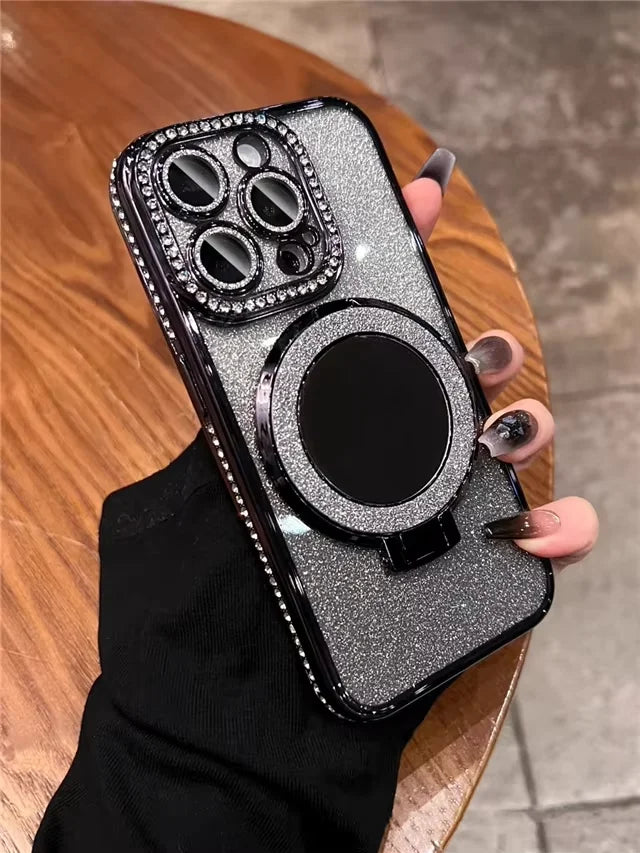 Luxury Jewelled Glitter Mirror Case with Ring Bracket