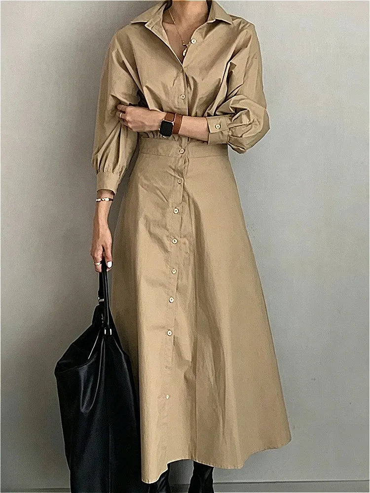 Elegant Cotton Blend Casual Shirt Dress