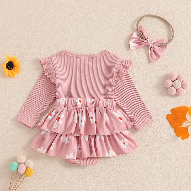 Baby Girl "Mama's Girl" Outfit Set – Cotton Waffle Romper & Matching Bow Headband