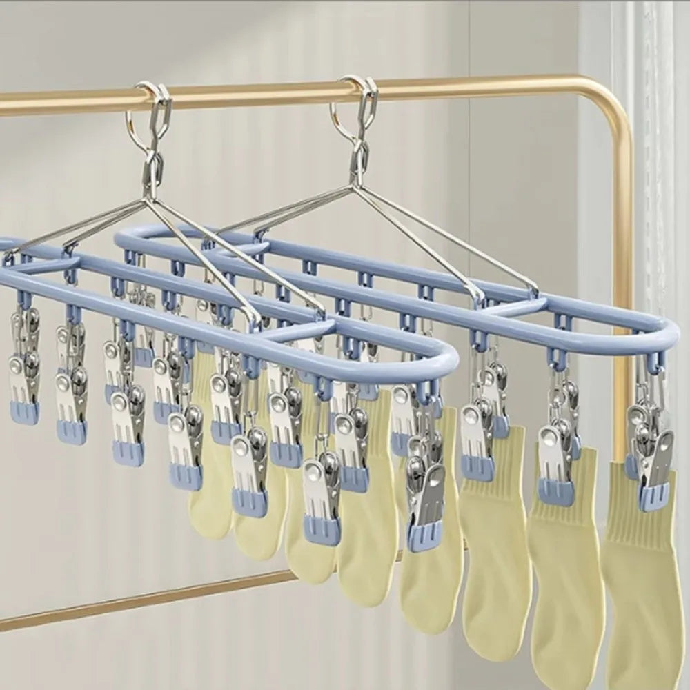 Premium Space-Saving Foldable Laundry Hanger (20 Clips)