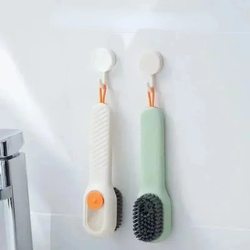 Multifunctional Liquid Dispenser Cleaning Brush - Press-Type Soft Bristle Shoe, Clothes & Household Scrubber