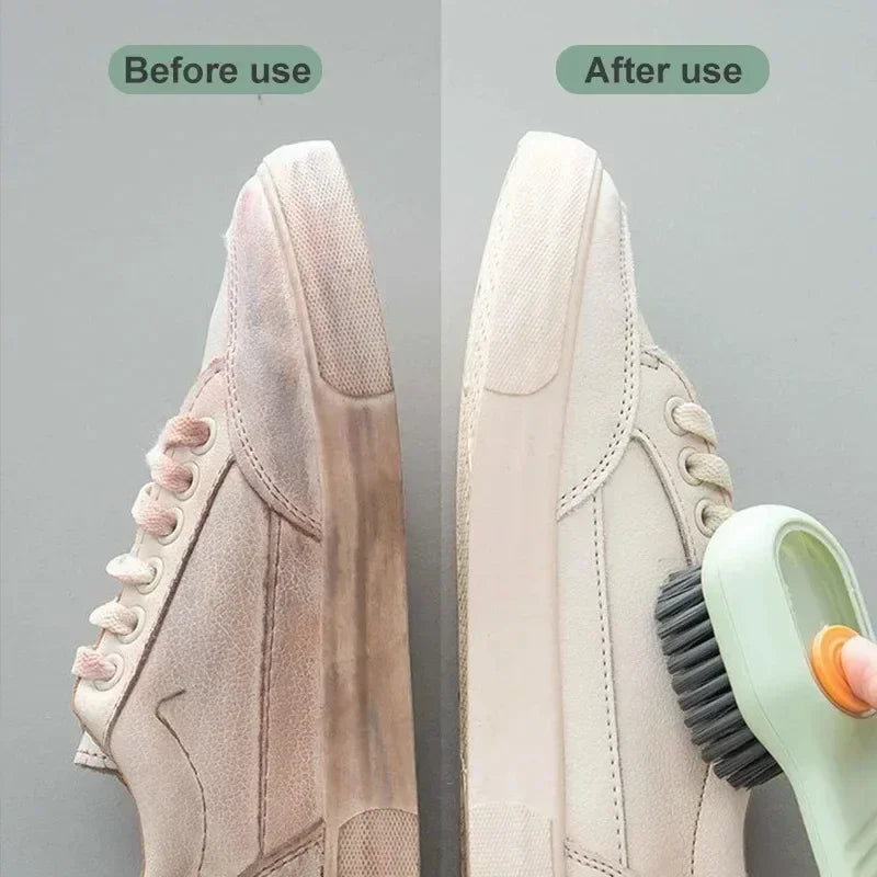Multifunctional Liquid Dispenser Cleaning Brush - Press-Type Soft Bristle Shoe, Clothes & Household Scrubber