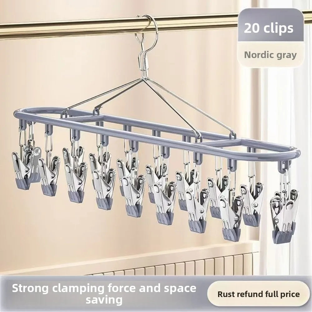 Premium Space-Saving Foldable Laundry Hanger (20 Clips)