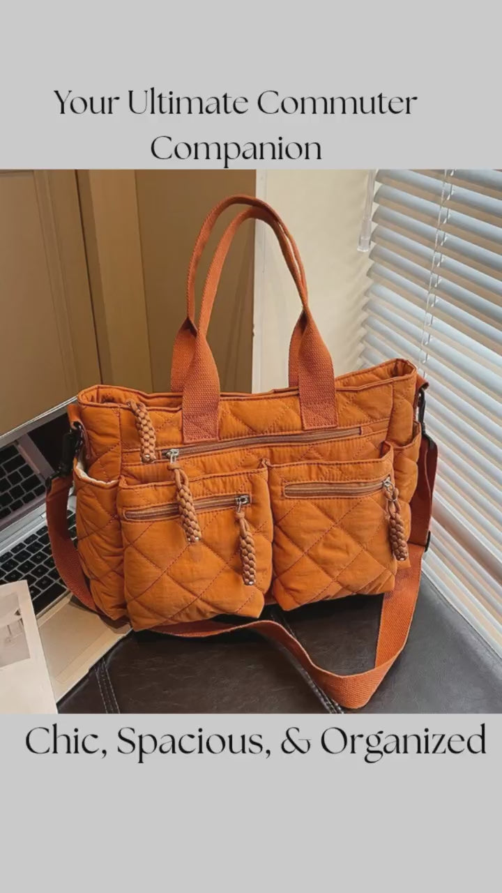 Premium Diamond-Quilted Multi-Pocket Commuter Handbagn's